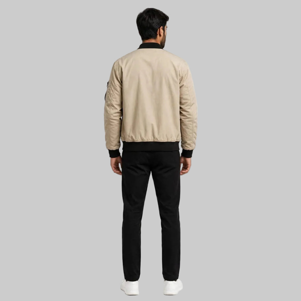 Men’s Skin-Tone Bomber Jacket with Black Rib