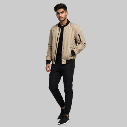 Men’s Skin-Tone Bomber Jacket with Black Rib
