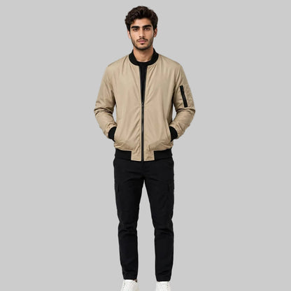Men’s Skin-Tone Bomber Jacket with Black Rib