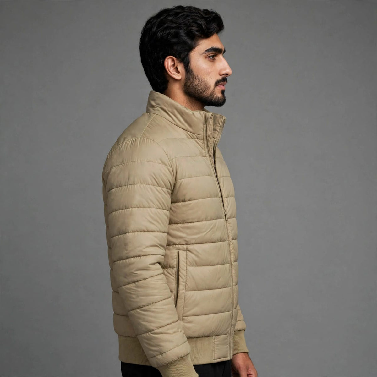 Men’s Beige Quilted Puffer Jacket