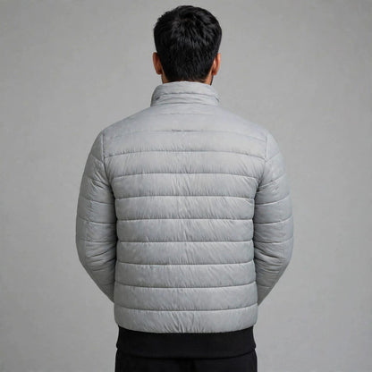 Men's Grey Puffer Jacket Stand Collar | Premium Winter Fit