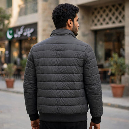 Men's Grey Puffer Jacket | Premium Quilted Winter Coat