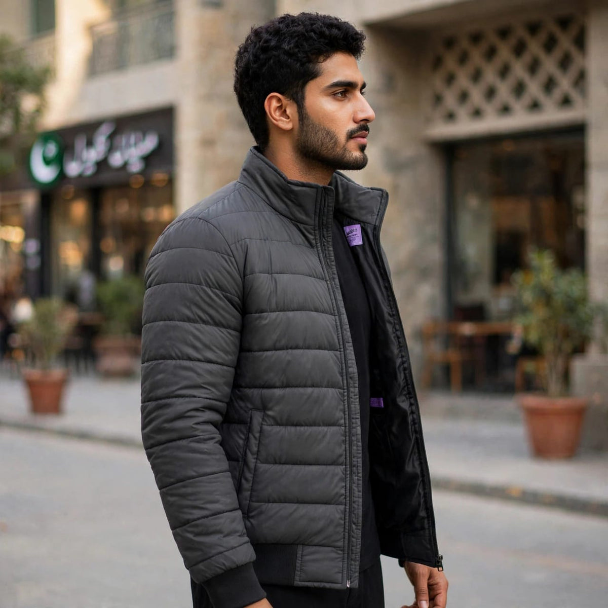 Men's Grey Puffer Jacket | Premium Quilted Winter Coat