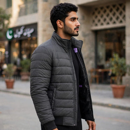 Men's Grey Puffer Jacket | Premium Quilted Winter Coat