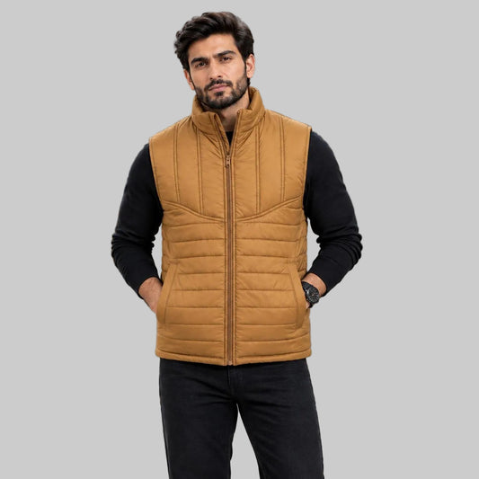 Men's Mustard Sleeveless Quilted Winter Jacket