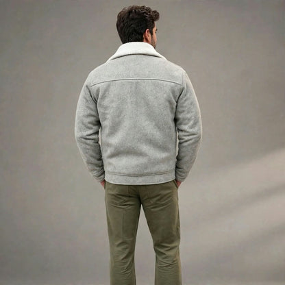 Men’s Light Grey Wool Winter Jacket | Plush Lined, 5 Pockets