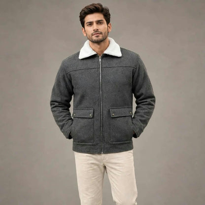 Men’s Charcoal Grey Wool Winter Jacket | Plush Lined,