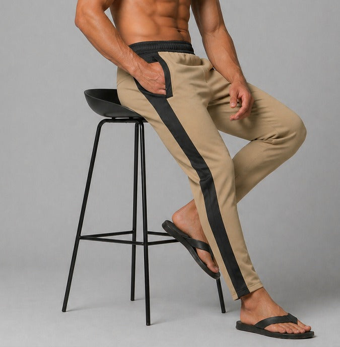 Men’s Brown Athleisure Trousers with Black Stripe