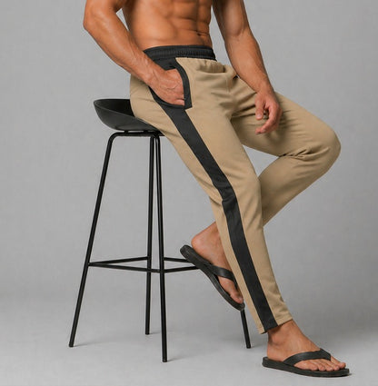 Men’s Brown Athleisure Trousers with Black Stripe