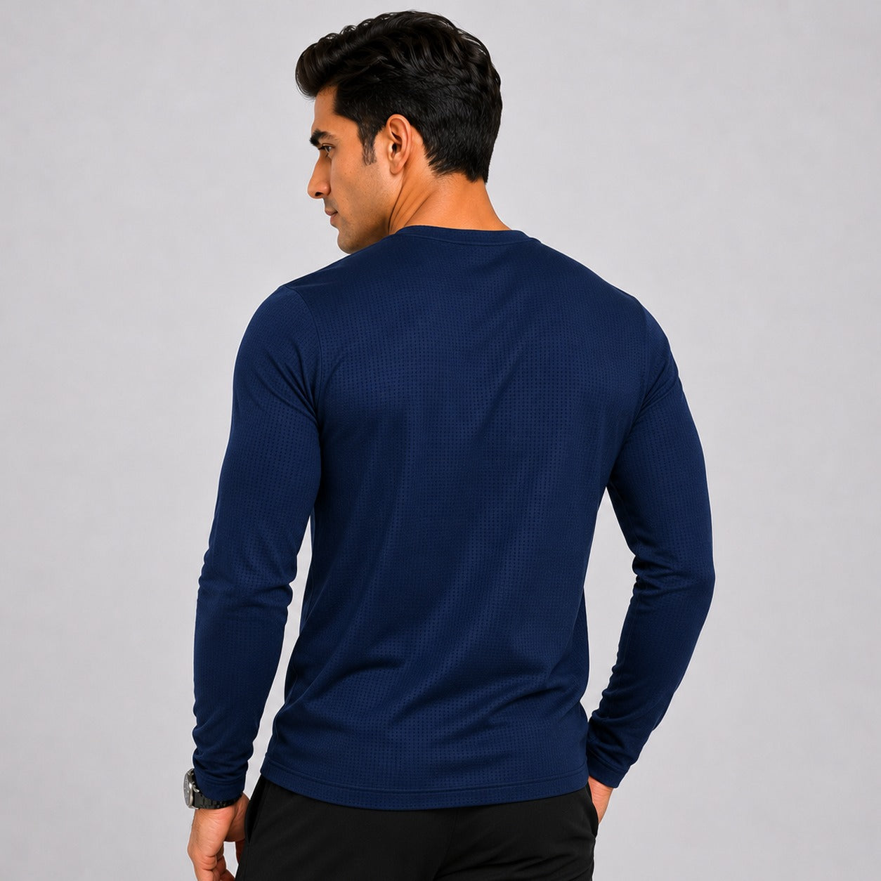 Navy Blue Men's Full Sleeve Dry Fit T-Shirt