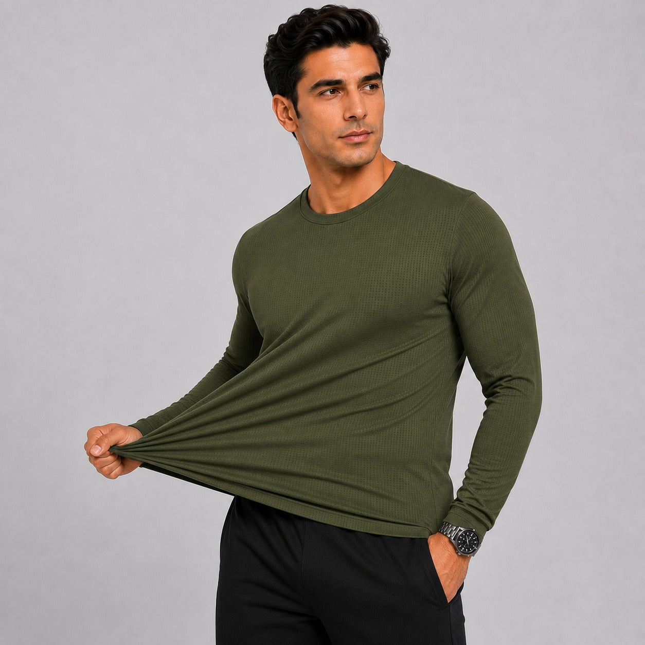 Olive Men's Full Sleeve Dry Fit T-Shirt