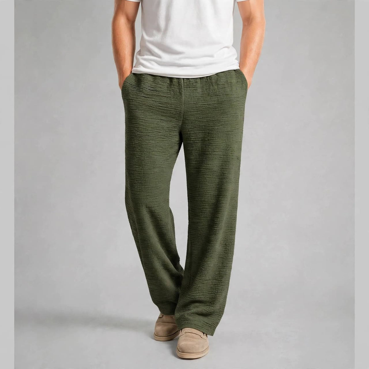 Men’s Olive Green Crushed Trousers