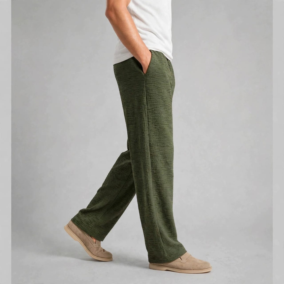 Men’s Olive Green Crushed Trousers