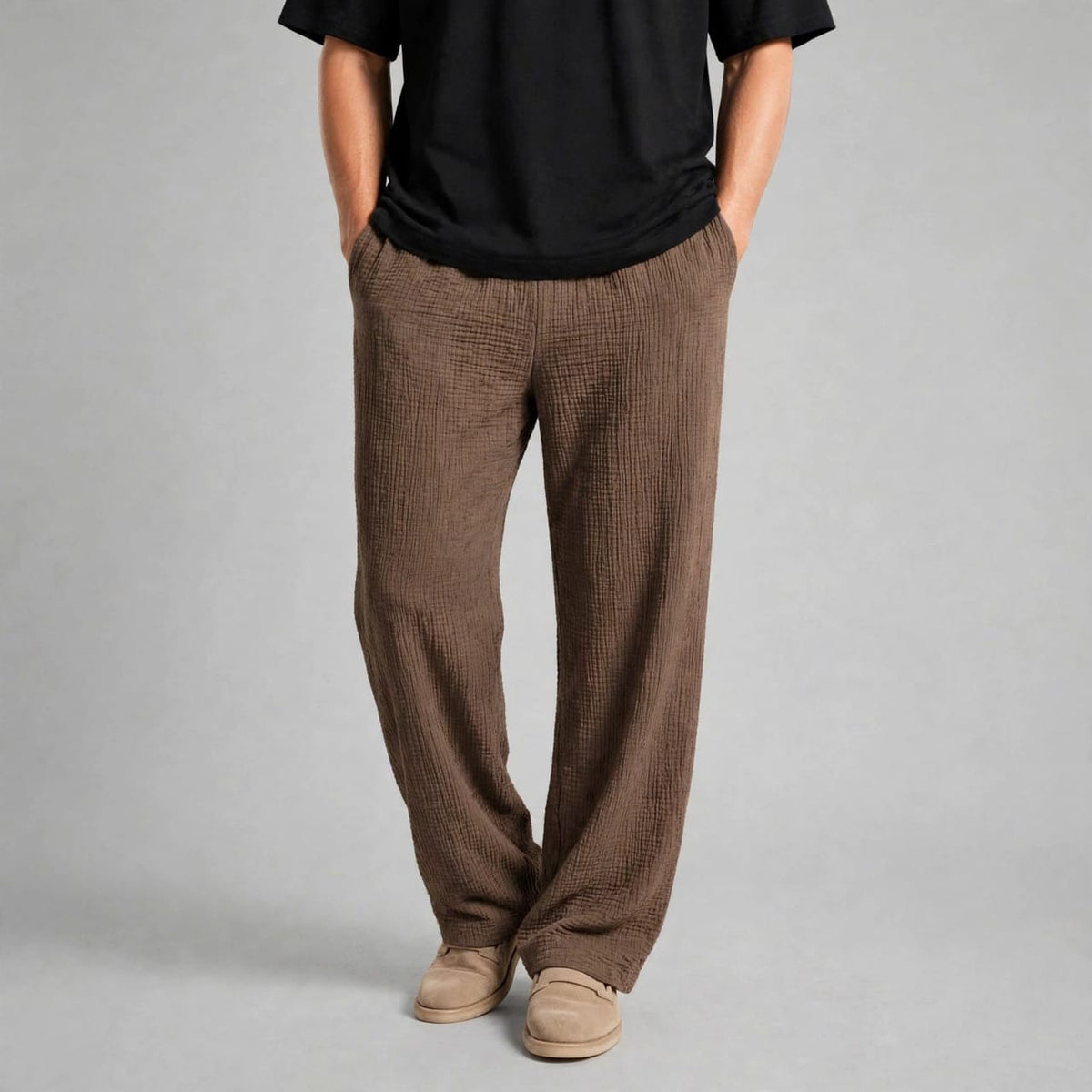 Crushed Brown Wide-Leg Trousers