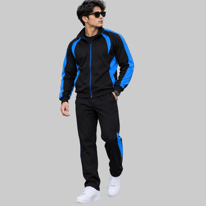 Black & Blue Paneled Mock-Neck Tracksuit