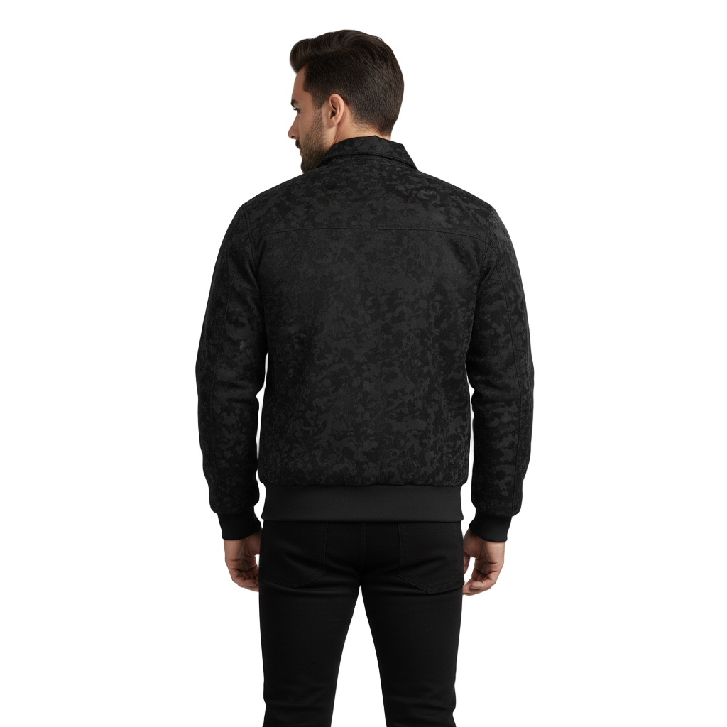 Camo Bomber Jacket with Shirt Collar