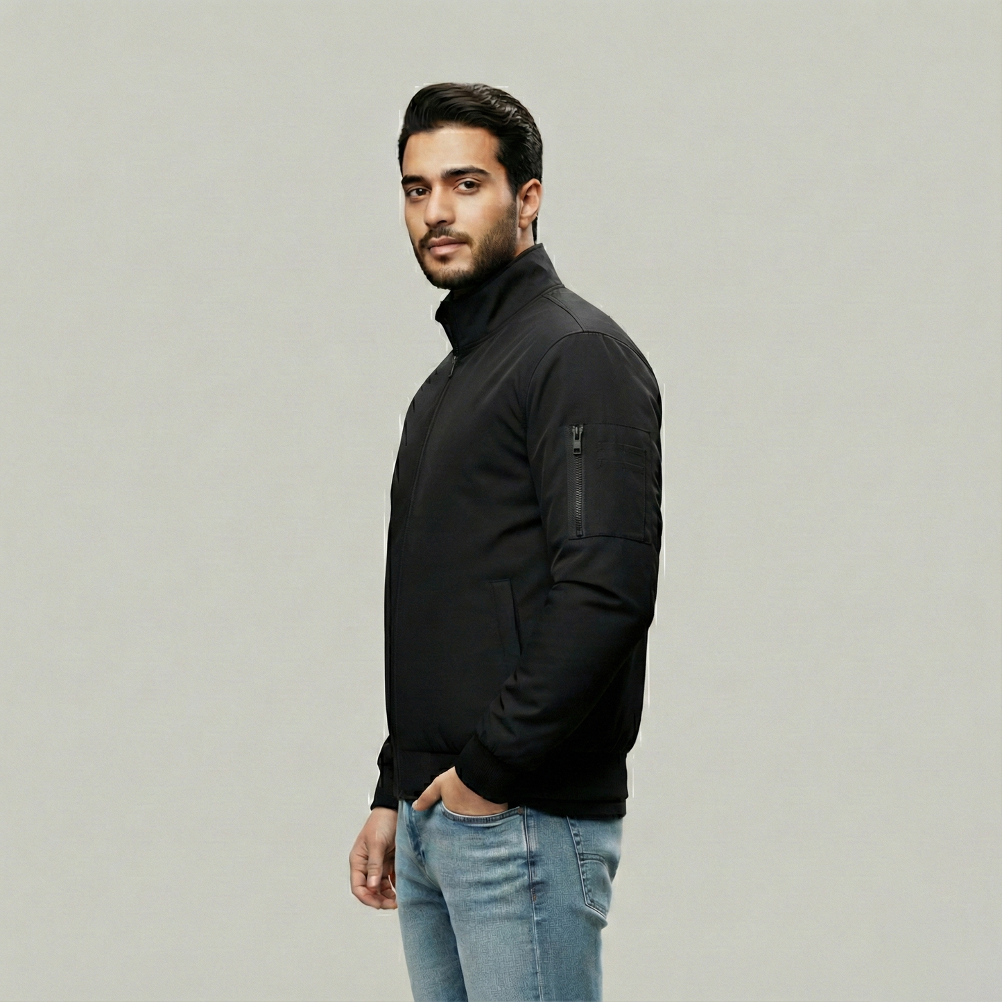 Men's Black Sherpa Lined Bomber Jacket