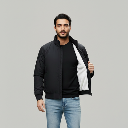 Men's Black Sherpa Lined Bomber Jacket