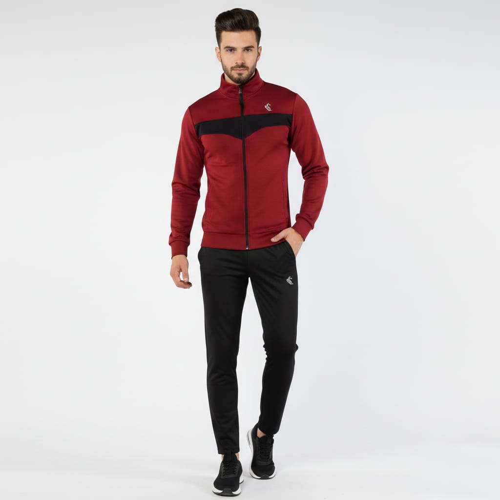 burgundy winter tracksuit for men
