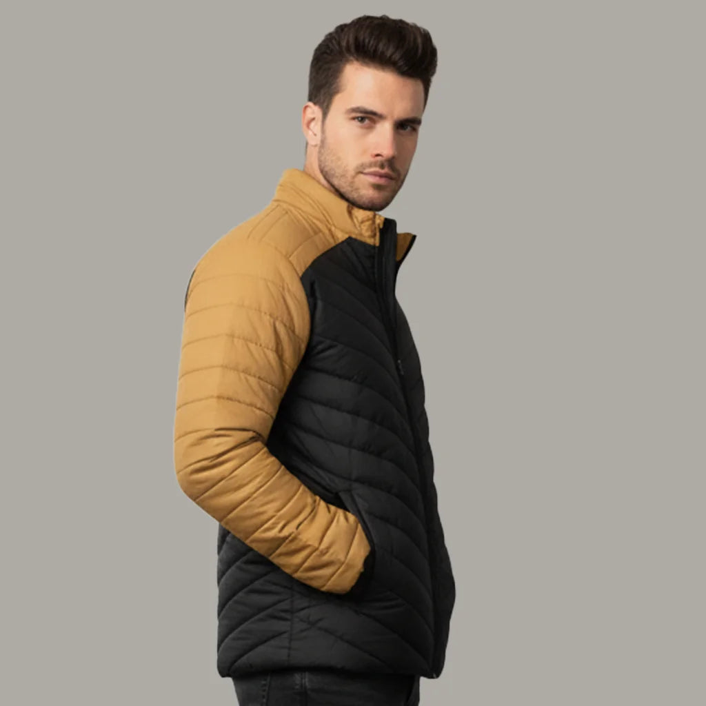 Men Mustard and Black Puffer Jacket