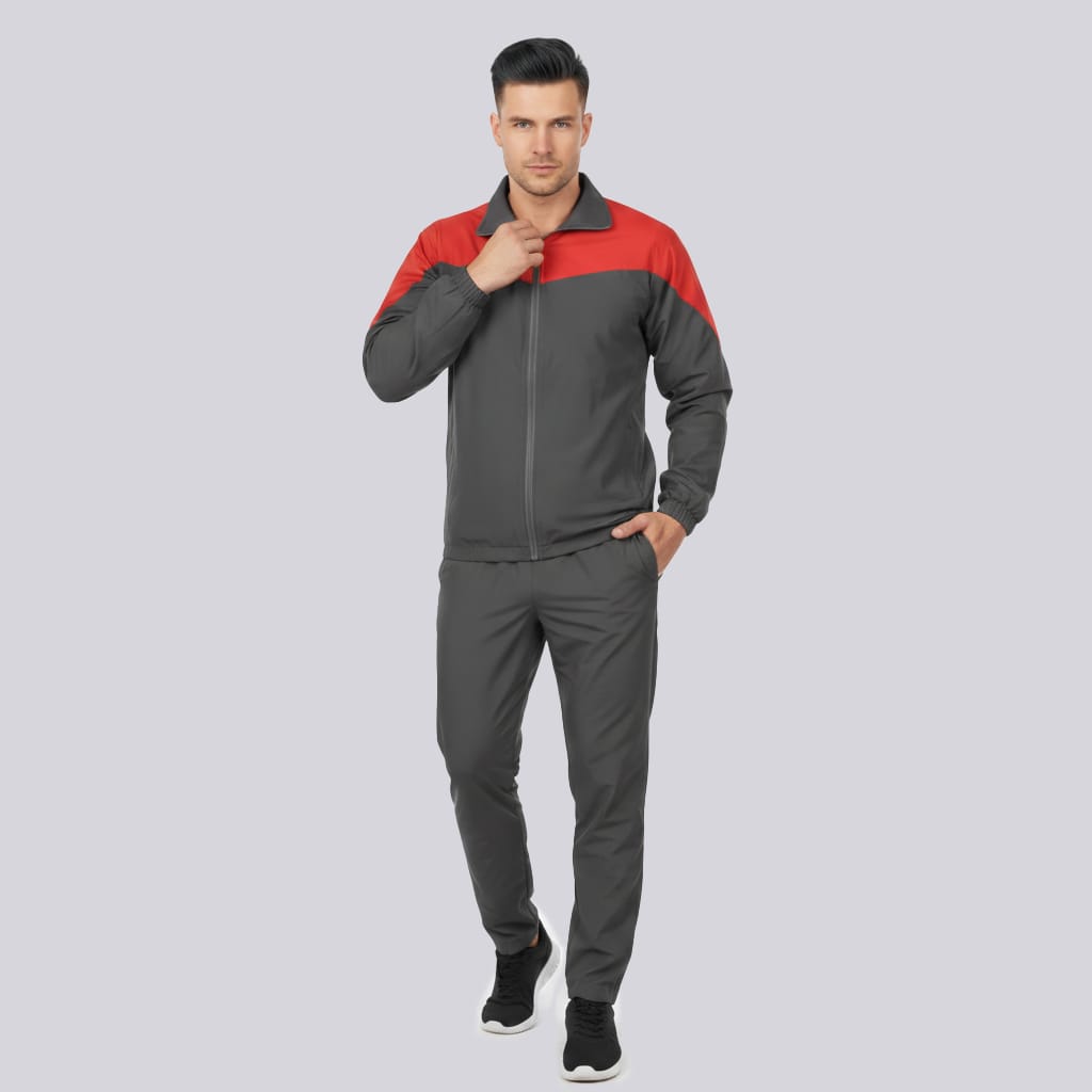 men's tracksuit in dark grey and red