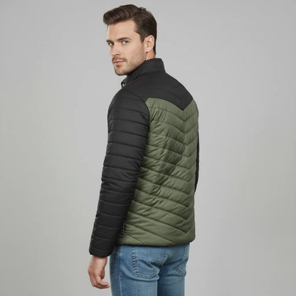 Two tone olive green black puffer jacket