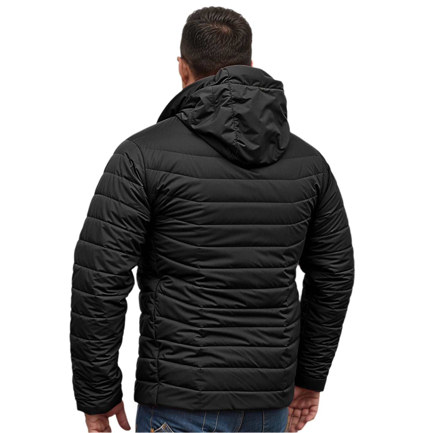 Hood and High Neck Collar on Black Jacket