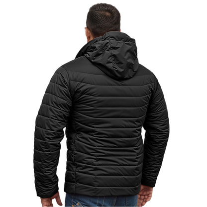 Hood and High Neck Collar on Black Jacket