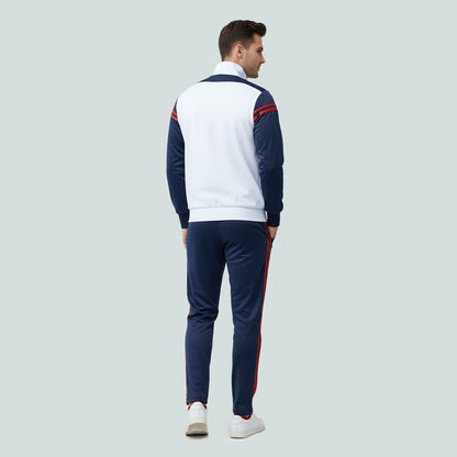 white and navy men's athletic tracksuit