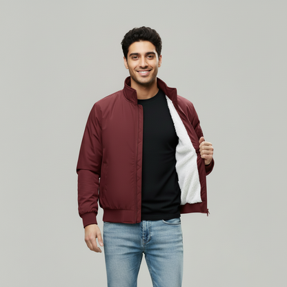 Men's Mahroon Sherpa Lined Bomber Jacket