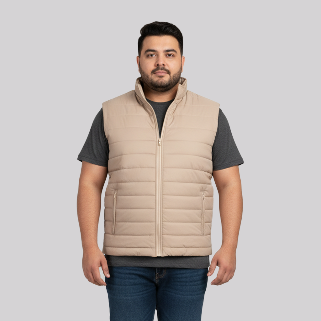 Men's Beige Puffer Gilet Jacket