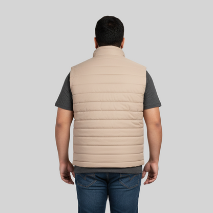 Men's Beige Puffer Gilet Jacket back pose 