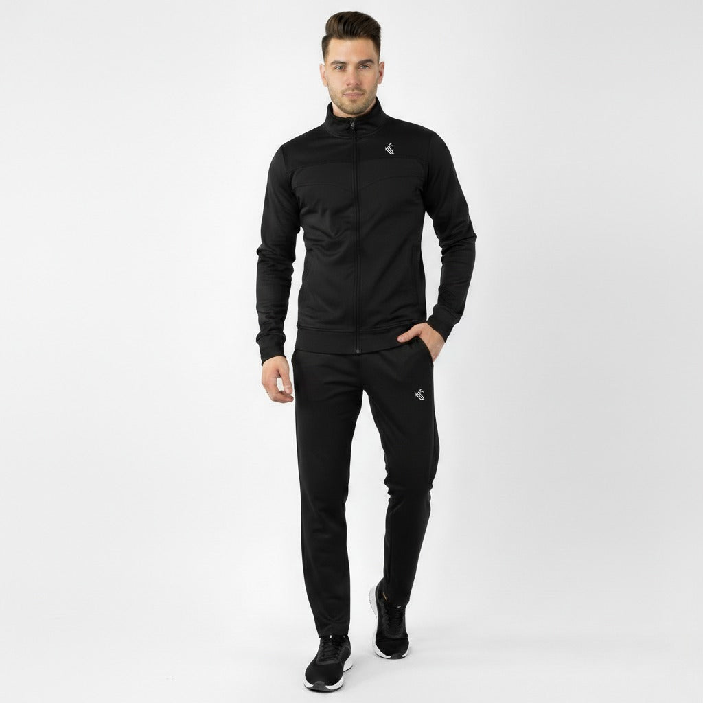 Premium solid black slim-fit Petron tracksuit