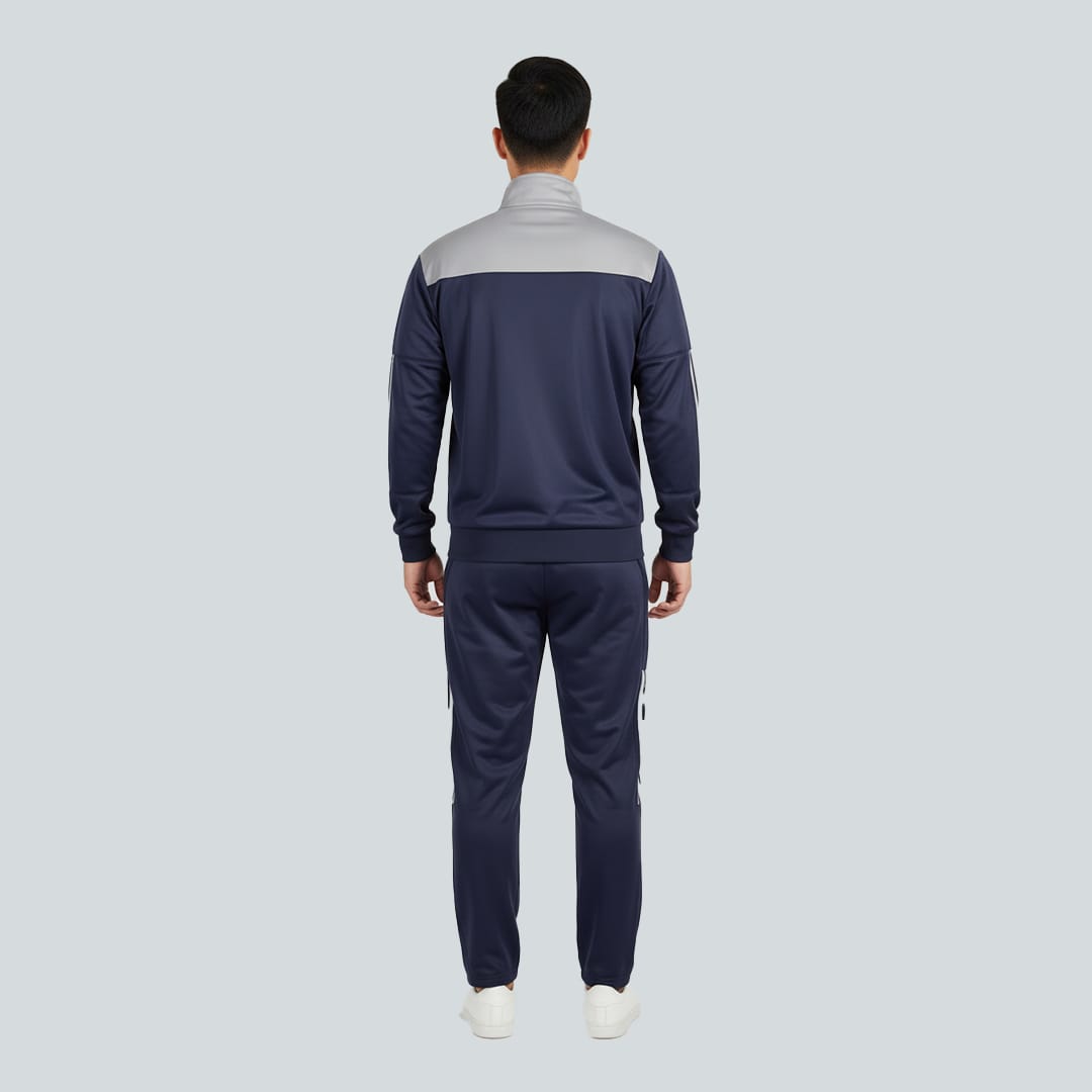 navy and grey v design tracksuit