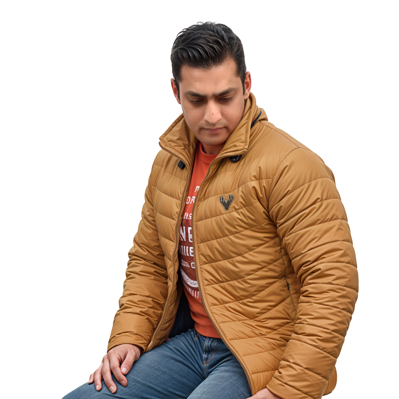 Yellow slim fit puffer jacket 