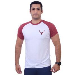 White & Maroon Running & Gym Quick Dry Mens Sports T-shirt