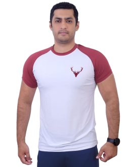 White & Maroon Running & Gym Quick Dry Mens Sports T-shirt