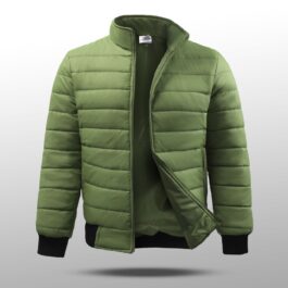 Mens Puffer Jacket Waterproof Fabric In Olive Green Colour