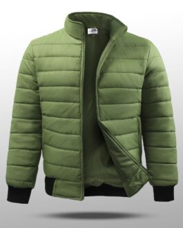Mens Puffer Jacket Waterproof Fabric In Olive Green Colour